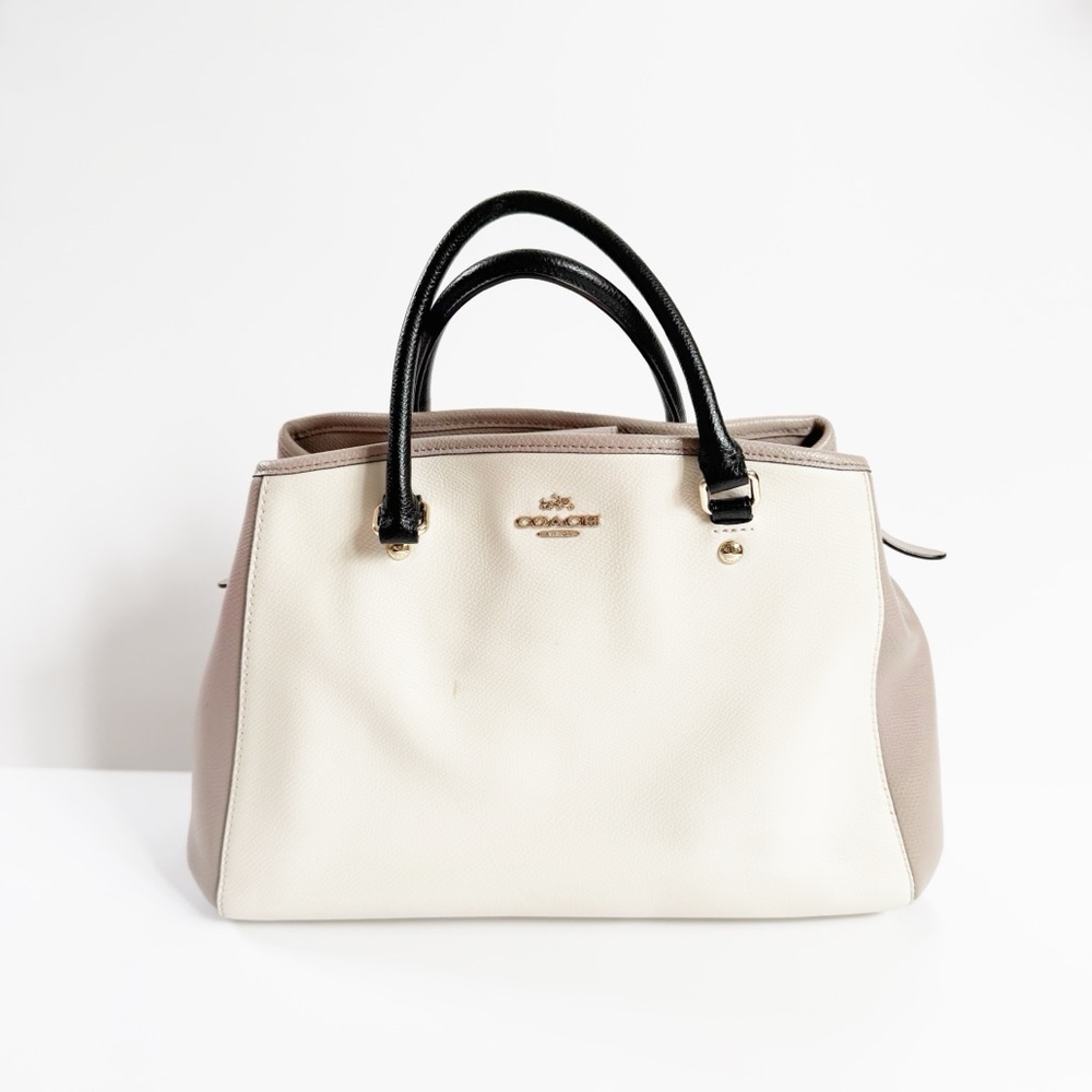Coach Margot Carryall Colorblock Pebble Leather Ivory Taupe Gray Gold-tone READ!